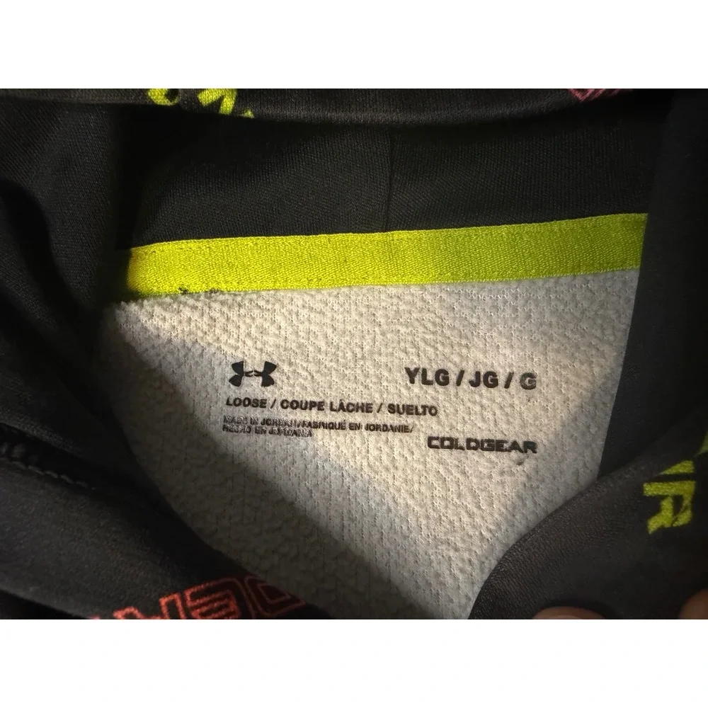 Under Armour Boys ColdGear Hoodie Black Multicolor Logo Print Pullover YLG Large